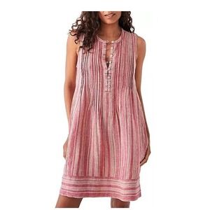 Faherty‎ Pink White Striped Linen Blend Isha Sleeveless Dress Size Small